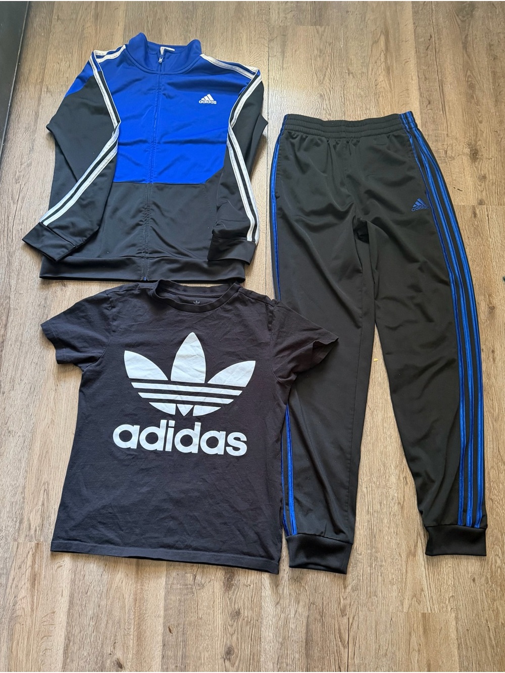 adidas Youth L 3pc Track Suit Set Colorblock Full Zip Jacket Pants T-Shirt